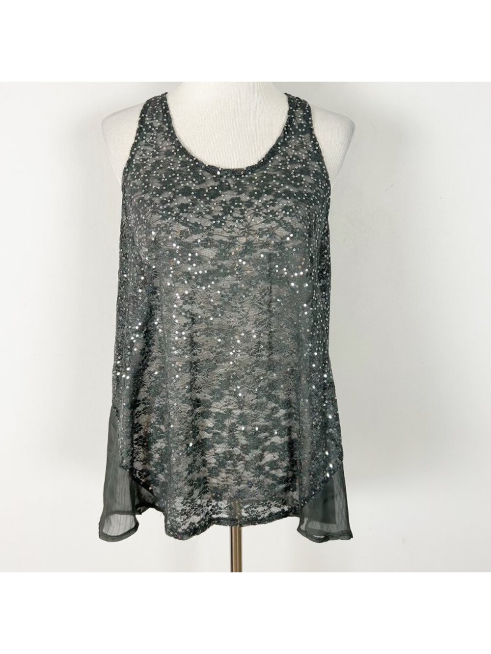 Y2K Ultra Pink Racerback Tank Top Sequined Sheer Size Large Women's